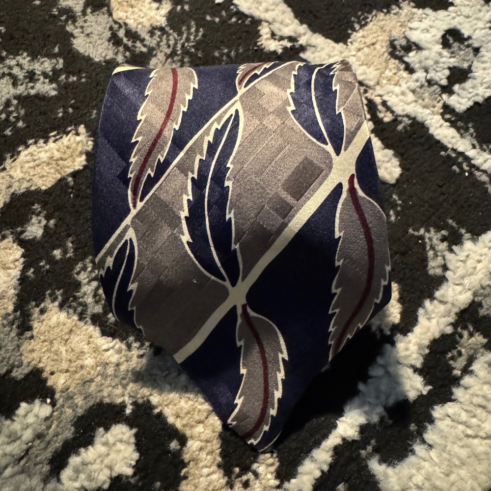 Vintage Polo Ralph Lauren Silk Tie The Hollywood Collection Navy Grey Leaf 3.75